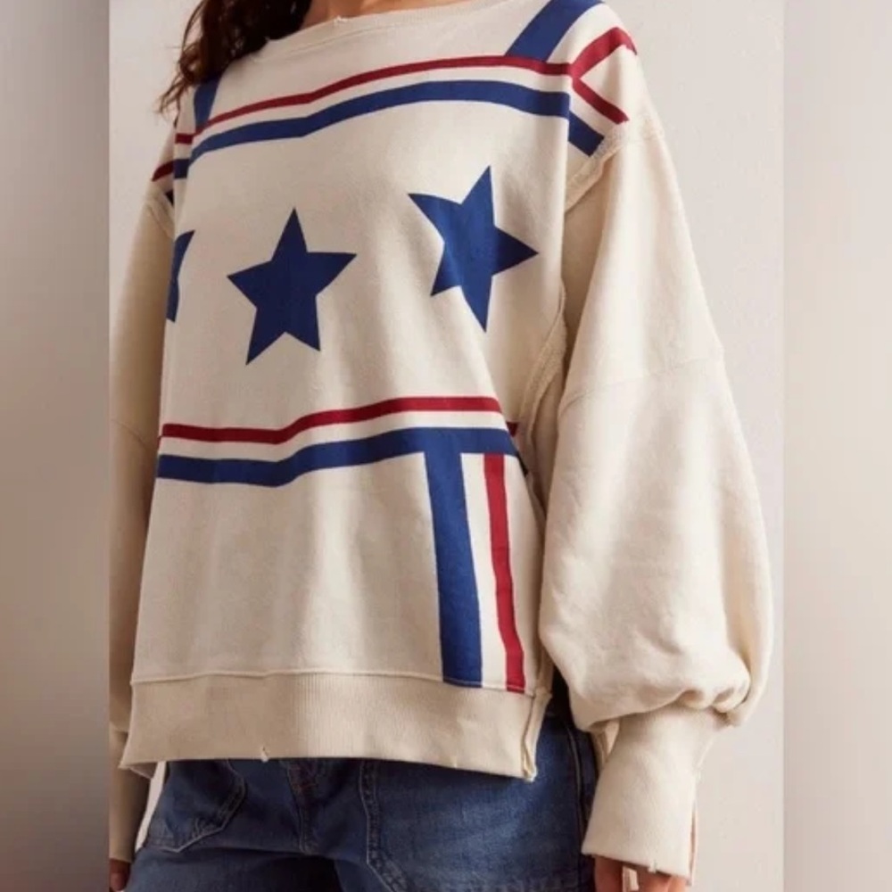 NWOT We The Free Graphic Camden Pullover In Stars Stripes Combo